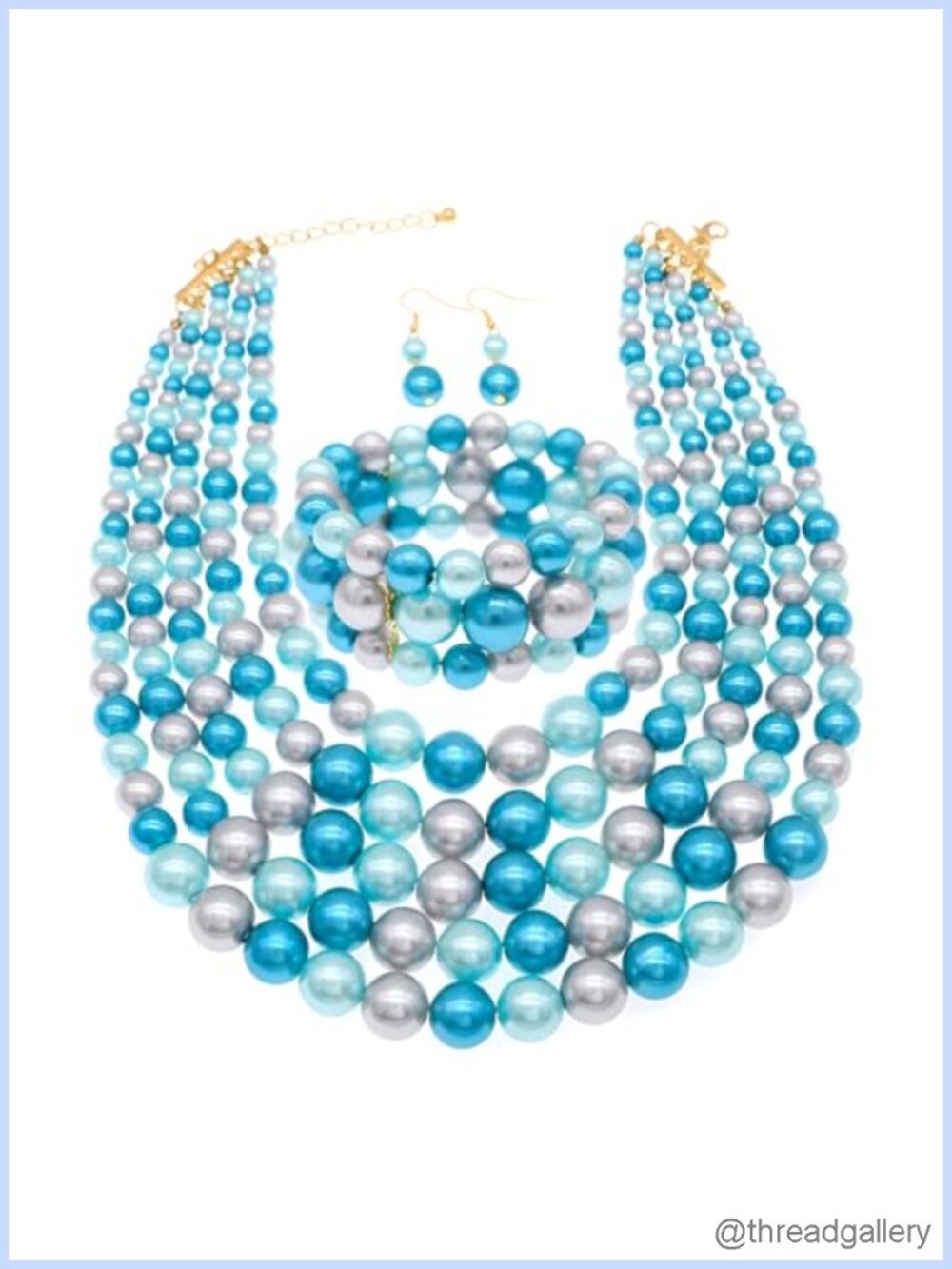 Faux Large Pearl Necklace Set 5 Strand Bracelet Earrings 1920s Costume Jewelry